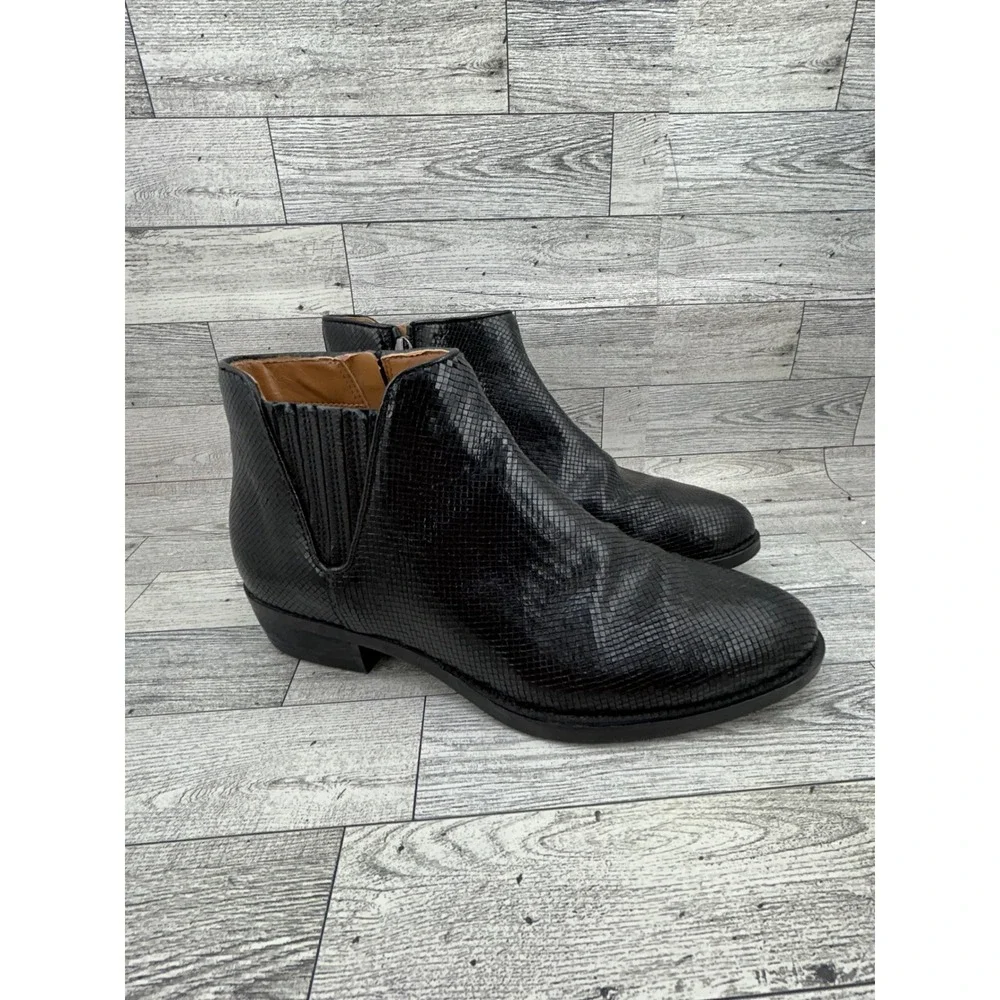 ECCO Black Snakeskin Embossed Leather Ankle‎ Boots Side Zip EU 38 US 7-7.5